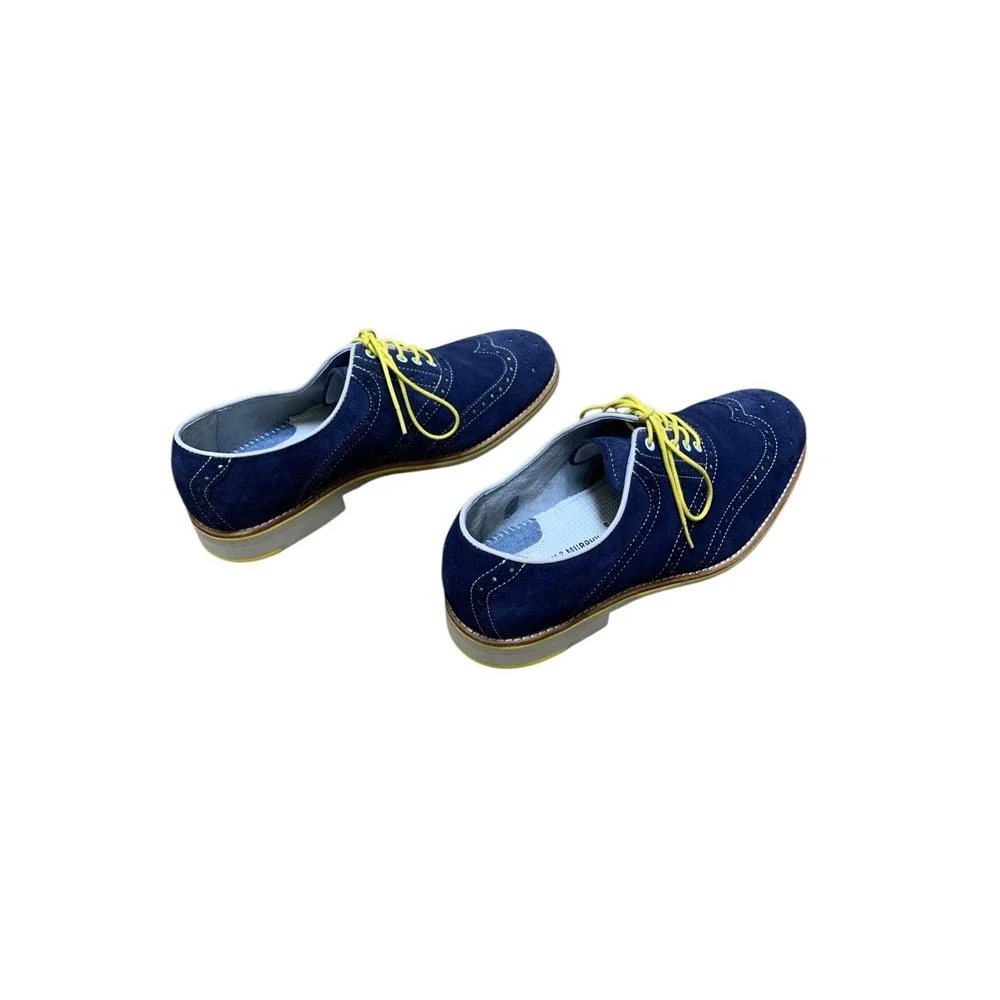 JOHNSTON & MURPHY Wingtip Oxford Mens 9M Blue Suede Sheepskin Flex Sole